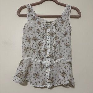 Lucky Brand Cotton Floral Button-Down Sleeveless Top Doen Vibes